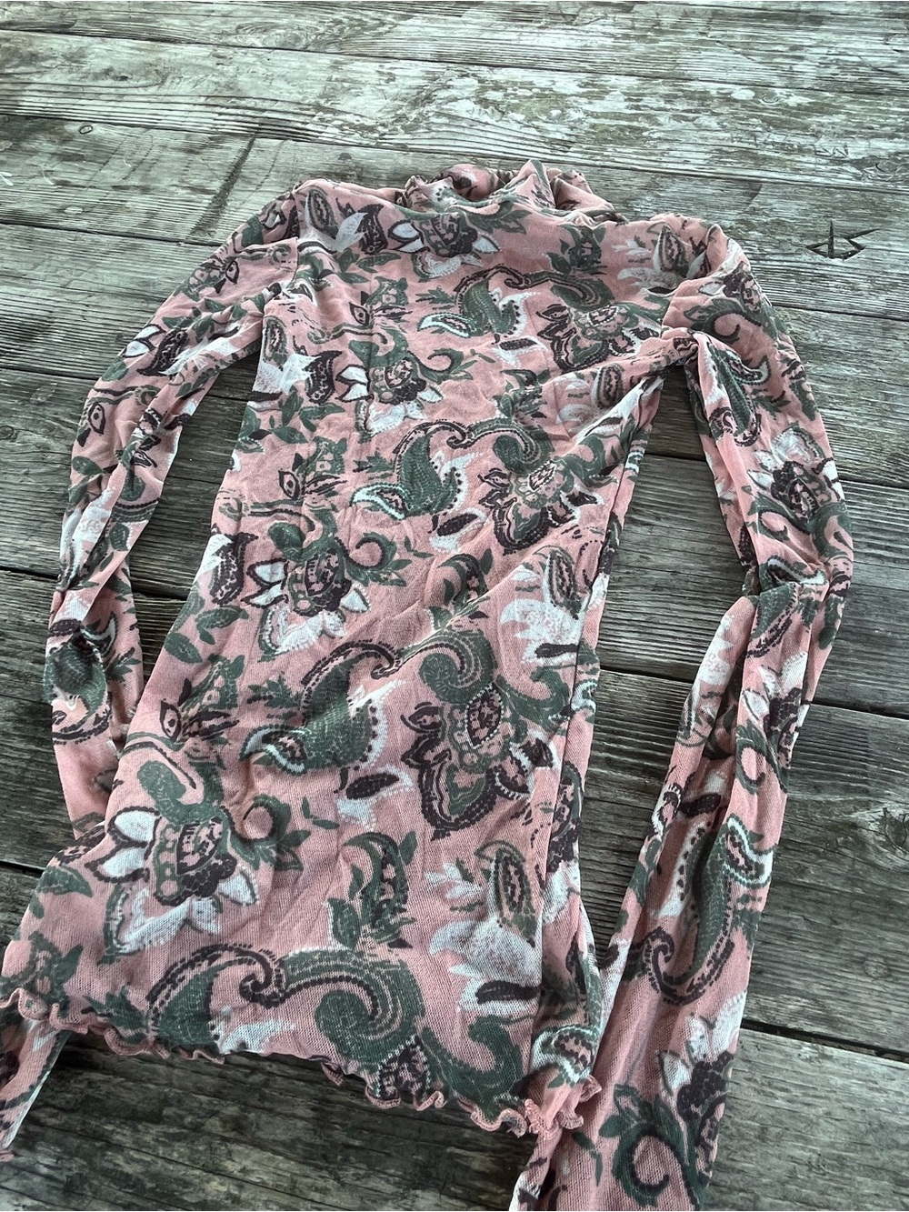 FREE PEOPLE floral Paisley Long Sleeve Top in Dusty Rose NWT XS, stretchy sheer